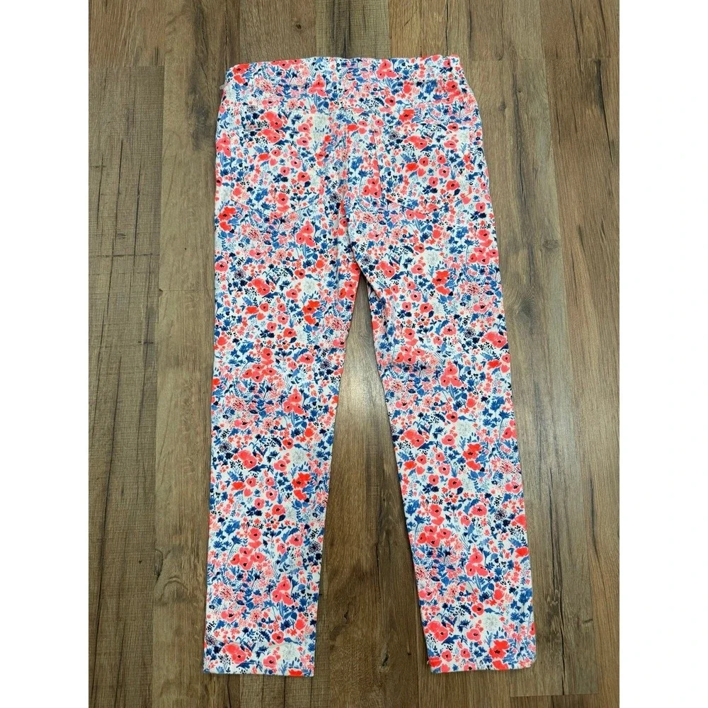 OshKosh B'gosh Girls Floral Skinny Pants Size 7 Cotton Stretch Pink Blue Pockets